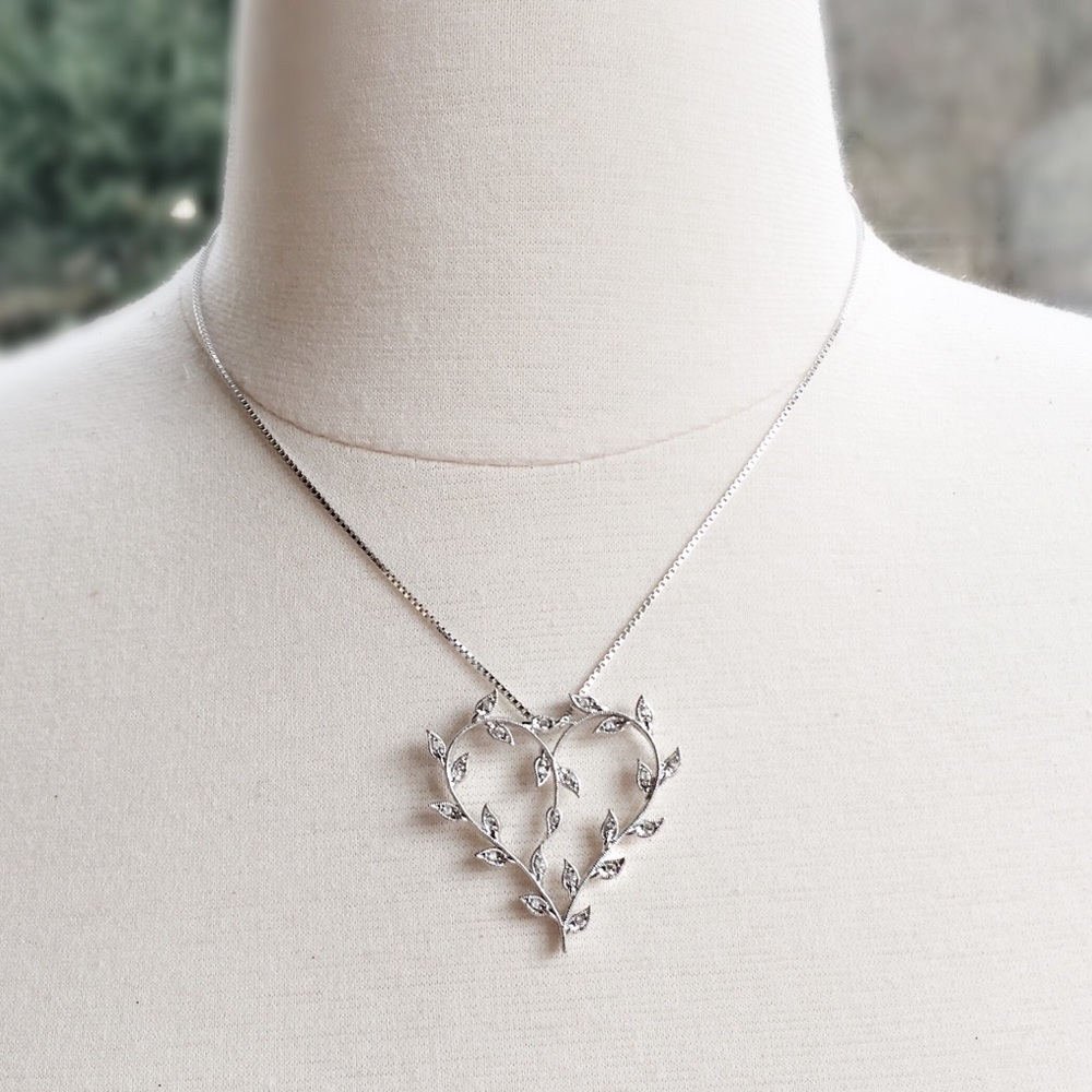 Sterling Silver & CZ Vine/Heart Necklace